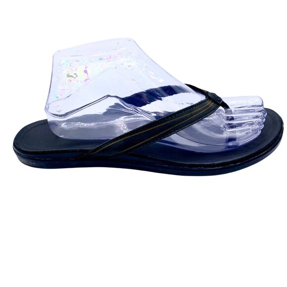 OluKai Aukai Beach Flip-Flop Sandals US 10 EU 40 Black Leather Upper Rubber Sole - Picture 4 of 10